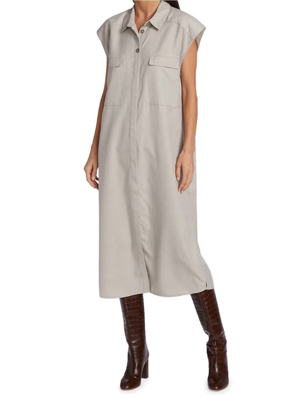 Gestuz Revolve Light Gray/Taupe Sleevless Leejagz Shirt Dress